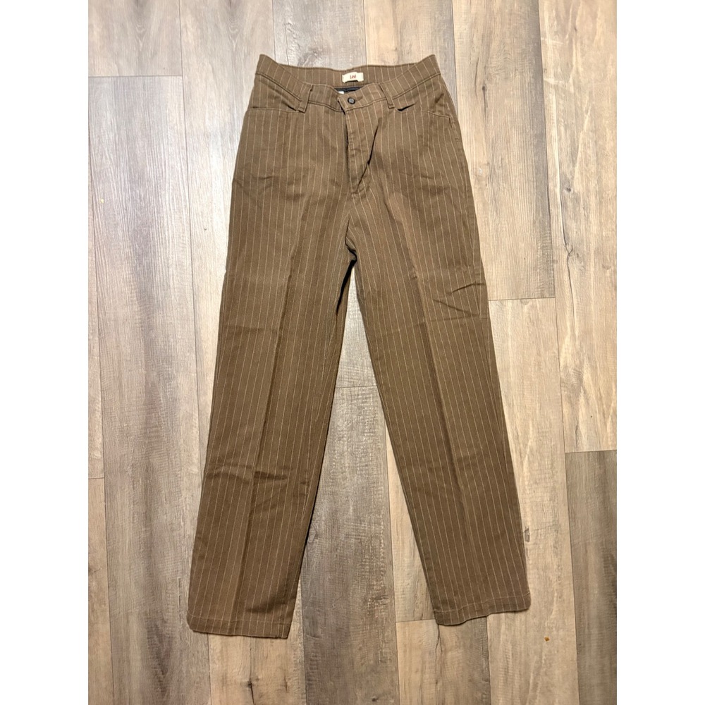 Lee Womens Brown Pinstripe High Waisted Straight Leg Trousers Pants 10M